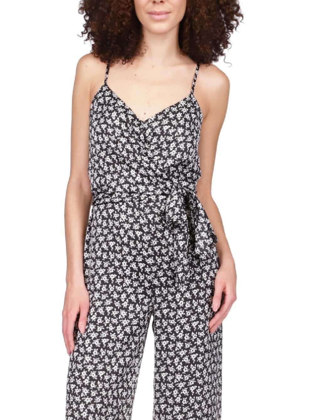Michael Kors Women's Floral Satin Sleeveless Jumpsuit Black Size Petite Large