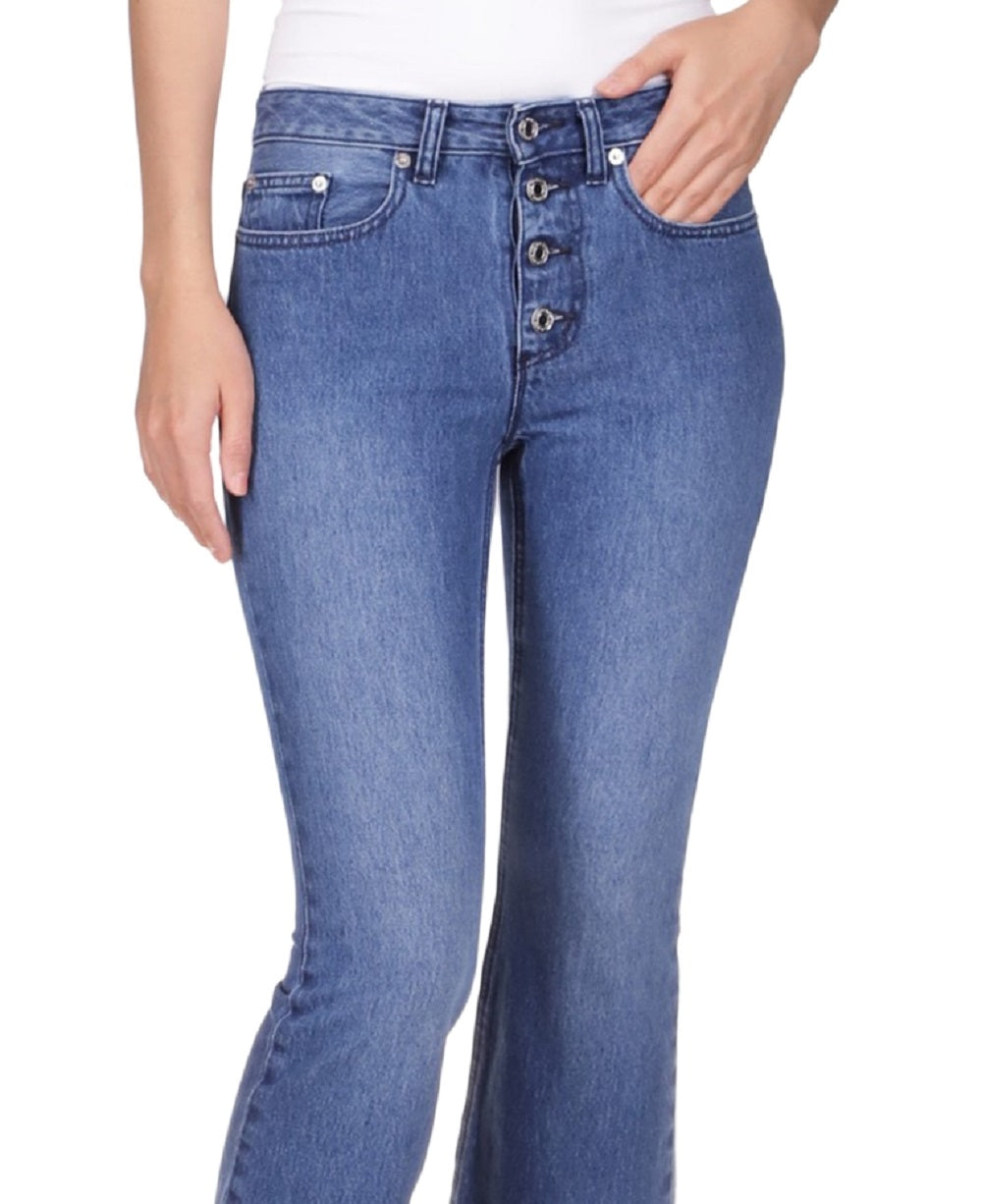 Michael Kors Women's Flared Frayed Hem Cropped Jeans Blue Size 12Petite
