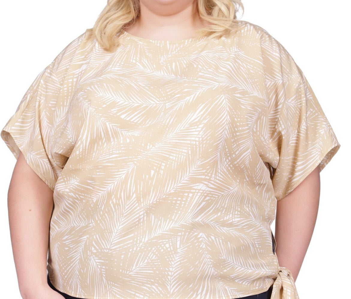 Michael Kors Women's Palm Print Side Tie Top Brown Size 3X