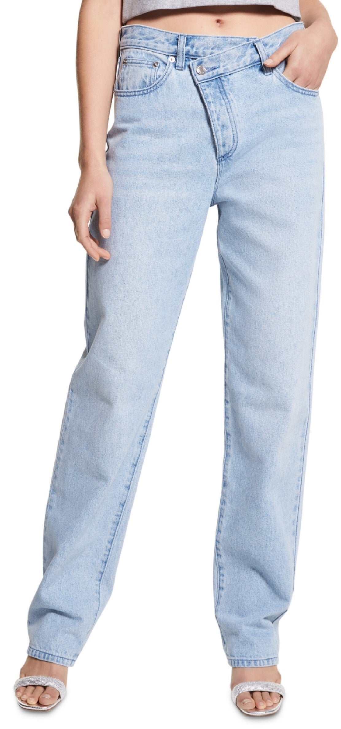Michael Kors Women's Foldover High Rise Wide Leg Denim Jeans Blue Size 12