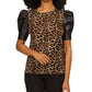 Michael Kors Women's Puff Sleeve T-Shirt Brown Size Petite Medium