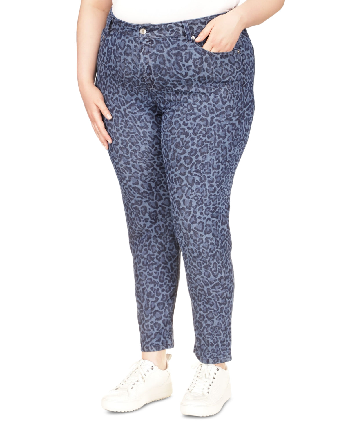 Michael Kors Women's Printed High Rise Skinny Jeans Blue Size 14W