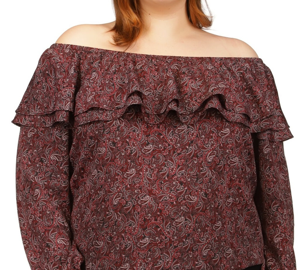 Michael Kors Women's Ruffled Tied Cuff Top Pink Size 1X