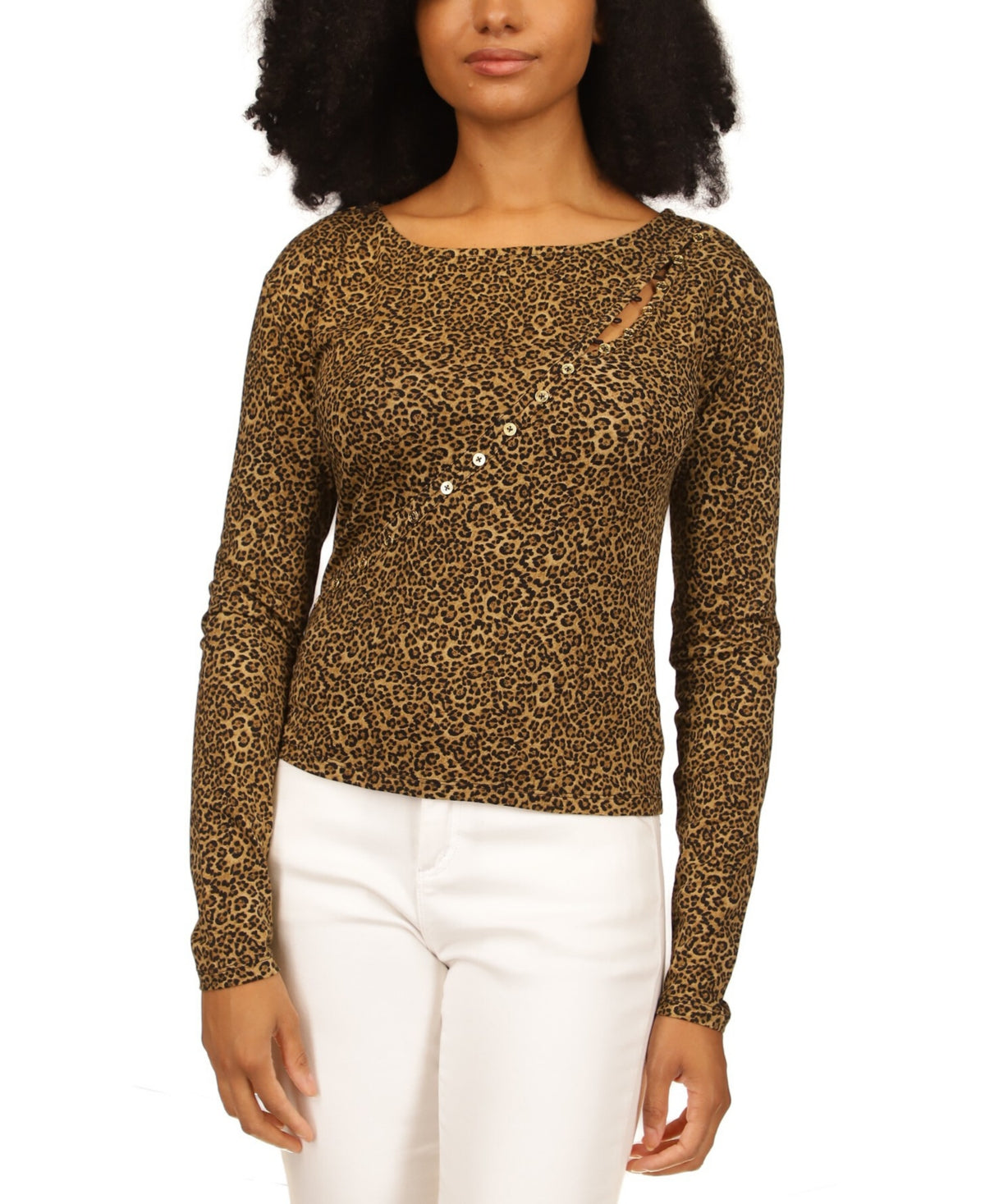 Michael Kors Women's Asymmetrical Button Front Knit Top Black