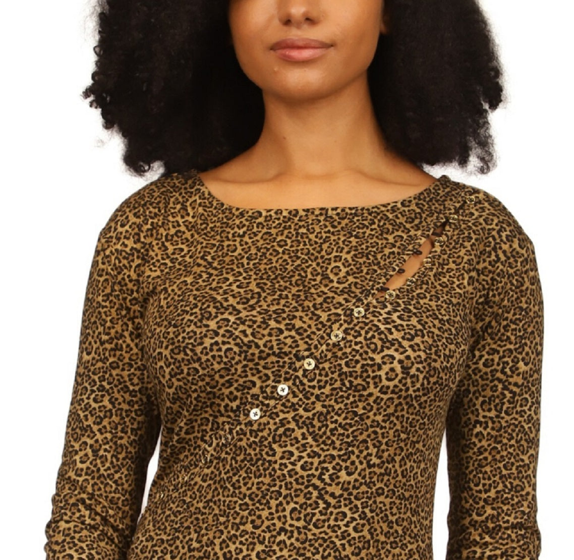 Michael Kors Women's Asymmetrical Button Front Knit Top Black