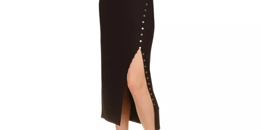 Michael Kors Women's Button Slit Midi Dress Black Size X-Large