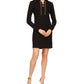 Michael Kors Women's Ribbed Logo Chain Lace Up Neck Long Sleeve Collared Short Shift Dress Black Size Medium