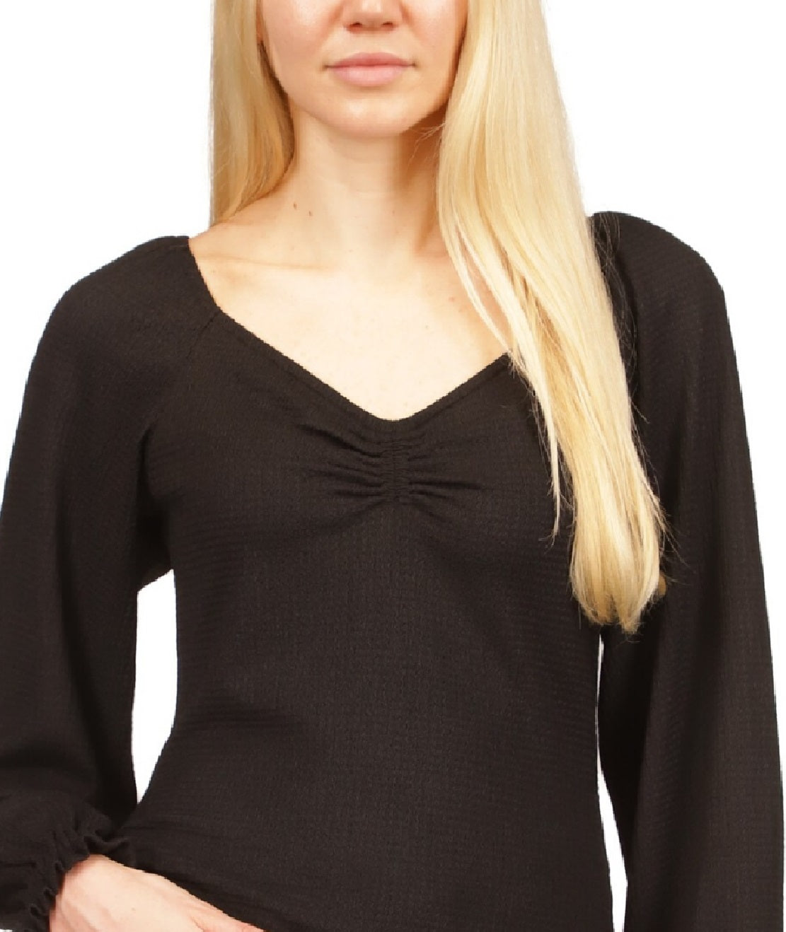 Michael Kors Women's Rouched Puff Sleeve Top Black Size Petite Large