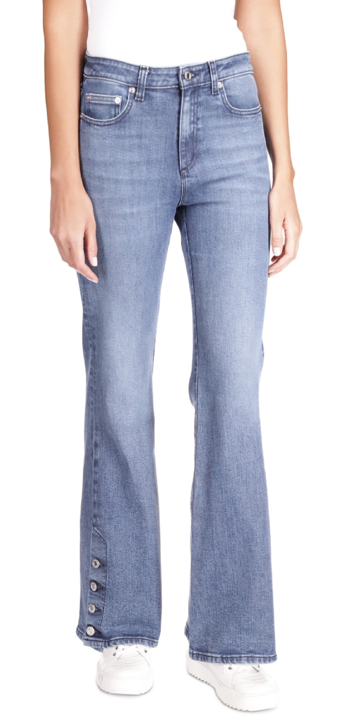 Michael Kors Women's Button Hem Flare Leg Denim Jeans Blue Size 2Petite