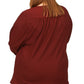 Michael Kors Women's Textured Gathered Long Sleeve V Neck Top Red Size 2X