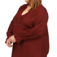 Michael Kors Women's Textured Gathered Long Sleeve V Neck Top Red Size 2X