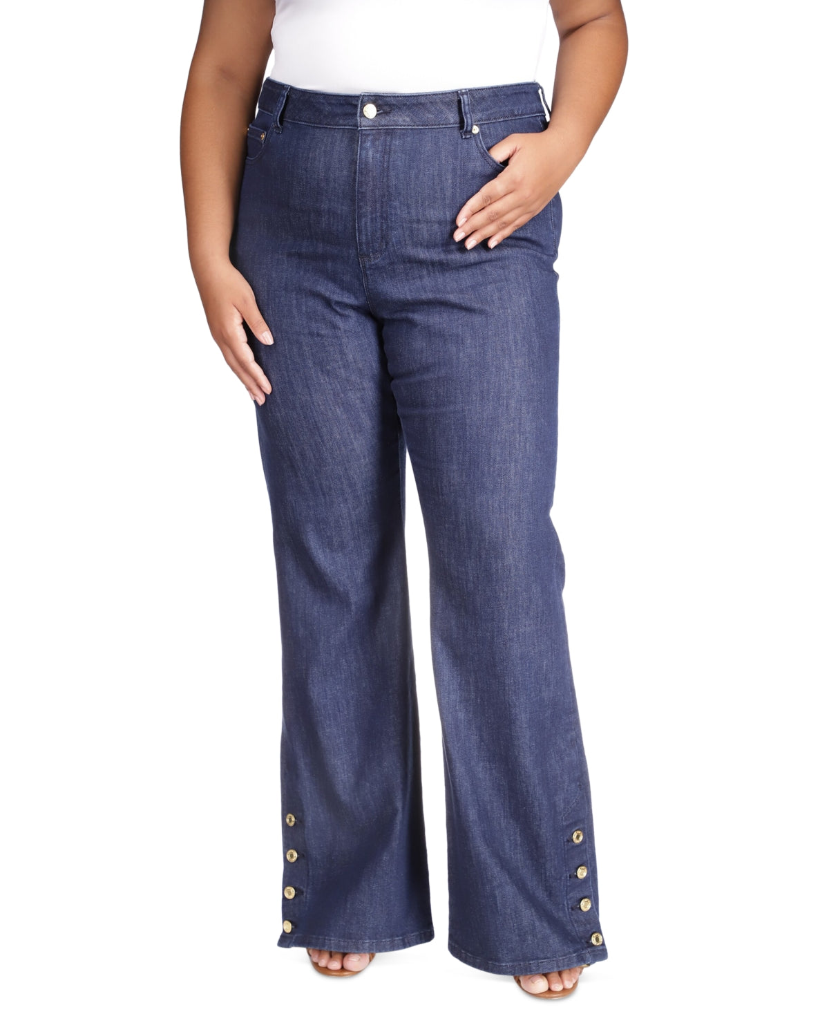 Michael Kors Women's Selma Button Hem Jeans Blue Size 20W