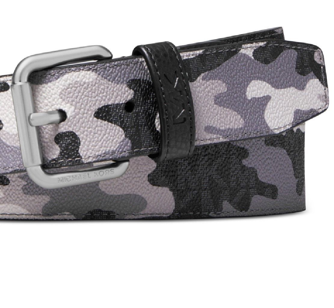 Michael Kors Men's Three Tone Camouflage Logo Belt Black Size Regular