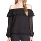Michael Kors Women's Clip Dot Off The Shoulder Top Black Size X-Large