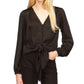 Michael Kors Women's Animal Jacquard Tie Front Shirt Black Size Medium
