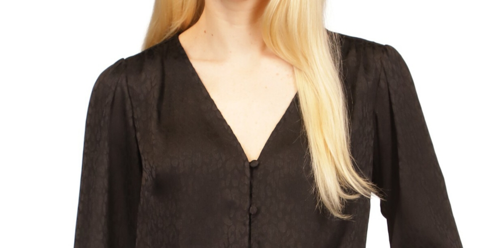 Michael Kors Women's Animal Jacquard Tie Front Shirt Black Size Medium