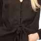 Michael Kors Women's Animal Jacquard Tie Front Shirt Black Size Medium