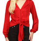 Michael Kors Women's Jacquard Animal Print Tie Top Red Size Small
