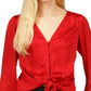 Michael Kors Women's Jacquard Animal Print Tie Top Red Size Small