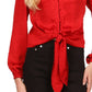 Michael Kors Women's Jacquard Animal Print Tie Top Red Size Small