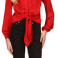 Michael Kors Women's Jacquard Animal Print Tie Top Red Size Medium