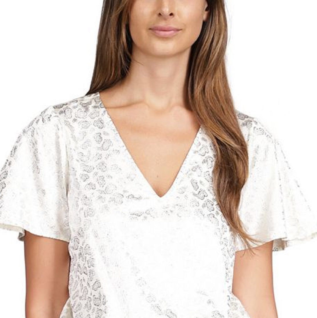 Michael Kors Women's Metallic Paisley Smocked Blouse White Size X-Small