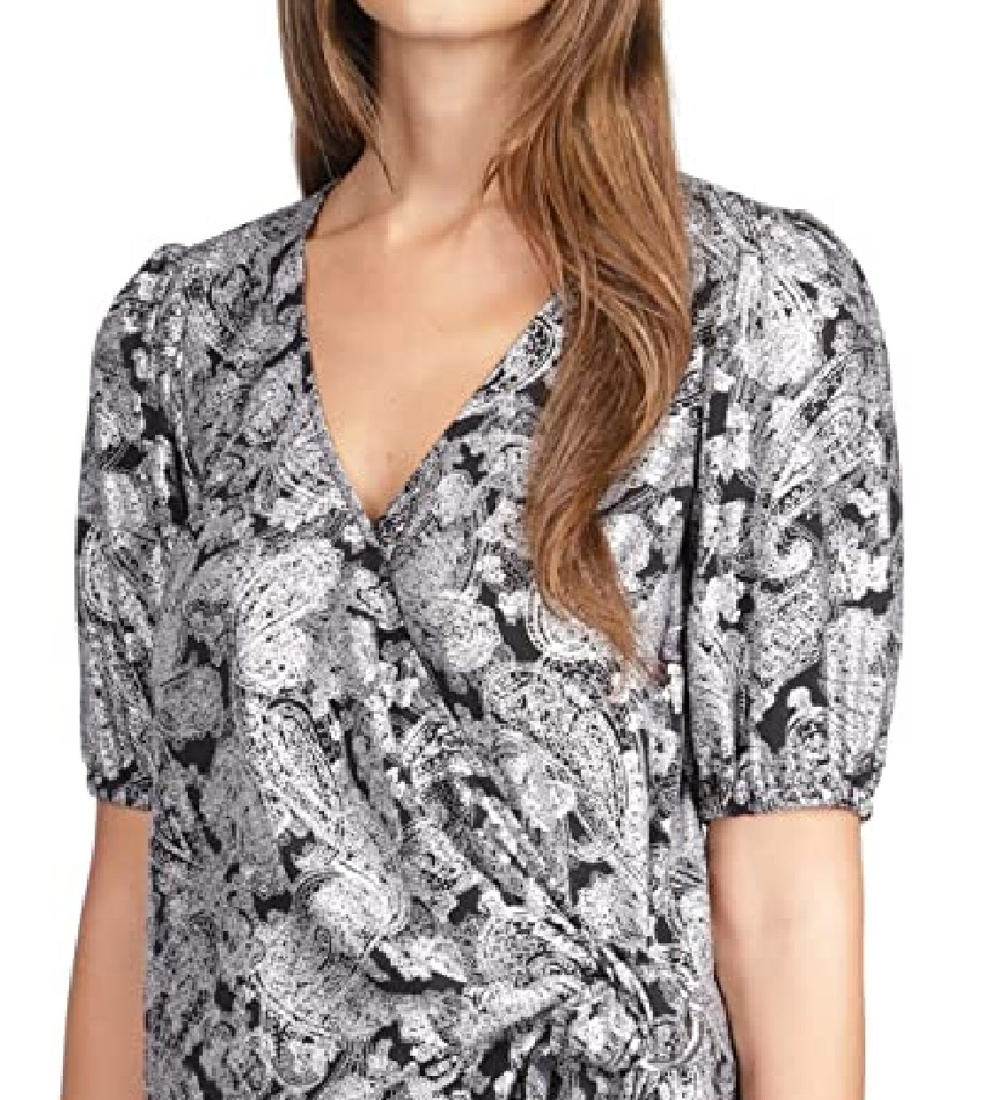 Michael Kors Women's Metallic Paisley Wrap Top White Size X-Large