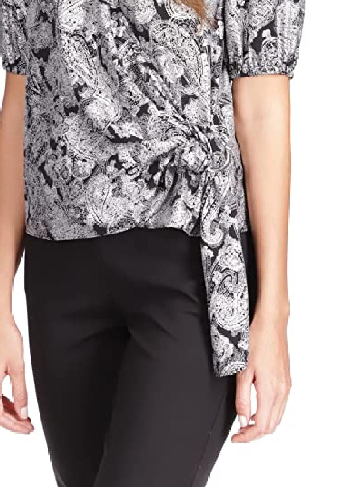 Michael Kors Women's Metallic Paisley Wrap Top White Size X-Large
