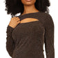 Michael Kors Women's Sparkle Cutout Long Sleeve Top Gray