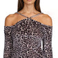 Michael Kors Women's Printed Velvet Chain Cold Shoulder Top Gray Size Large