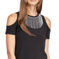 Michael Kors Women's Rhinestone Cold Shoulder Top Black Size Medium