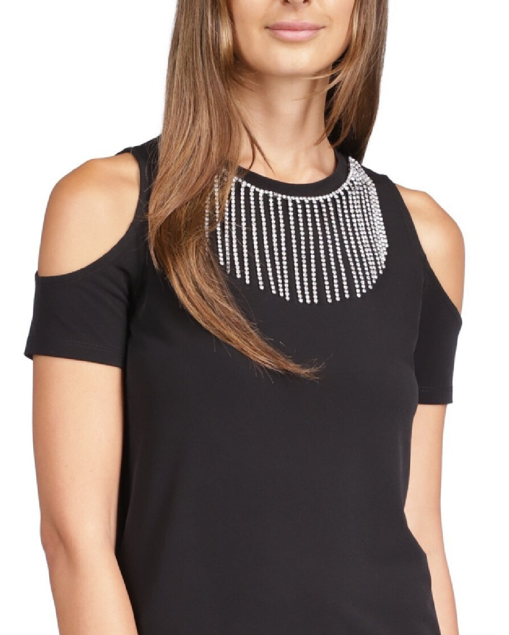 Michael Kors Women's Rhinestone Cold Shoulder Top Black Size Large