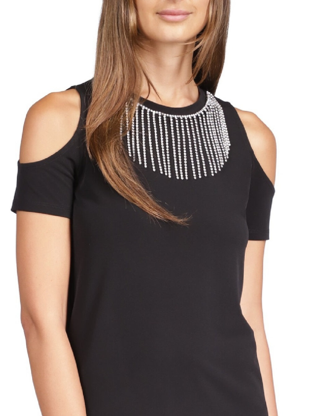 Michael Kors Women's Rhinestone Cold Shoulder Top Black Size X-Large