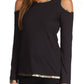 Michael Kors Women's Metallic Trim Cold Shoulder Top Black Size Large
