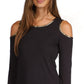 Michael Kors Women's Metallic Trim Cold Shoulder Top Black Size Large