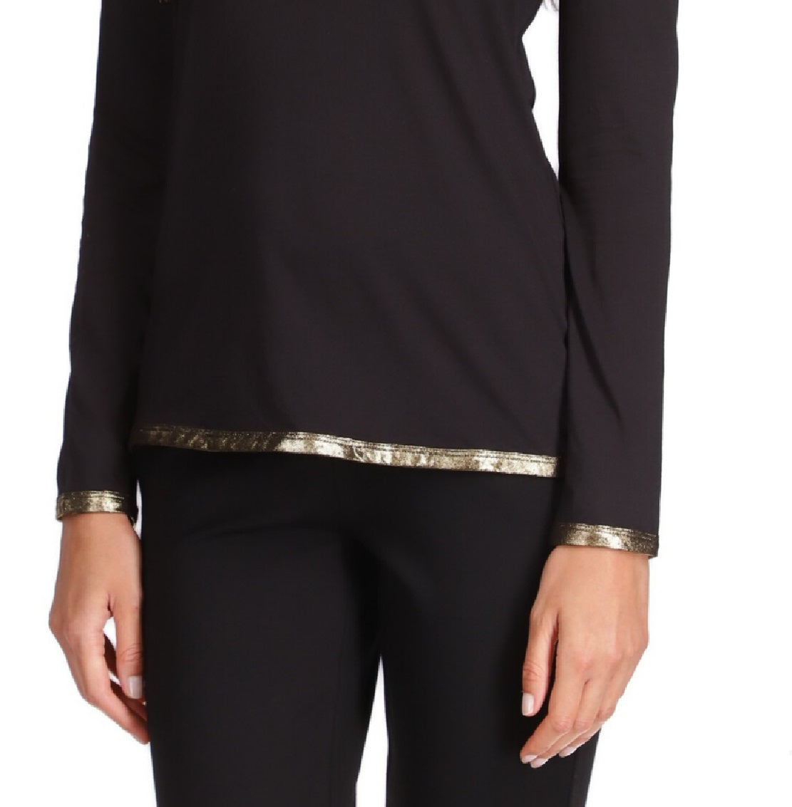 Michael Kors Women's Metallic Trim Cold Shoulder Top Black Size Large