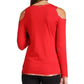 Michael Kors Women's Cold Shoulder Long Sleeve Scoop Neck Top Red Size XX-Large