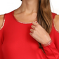 Michael Kors Women's Cold Shoulder Long Sleeve Scoop Neck Top Red Size XX-Large