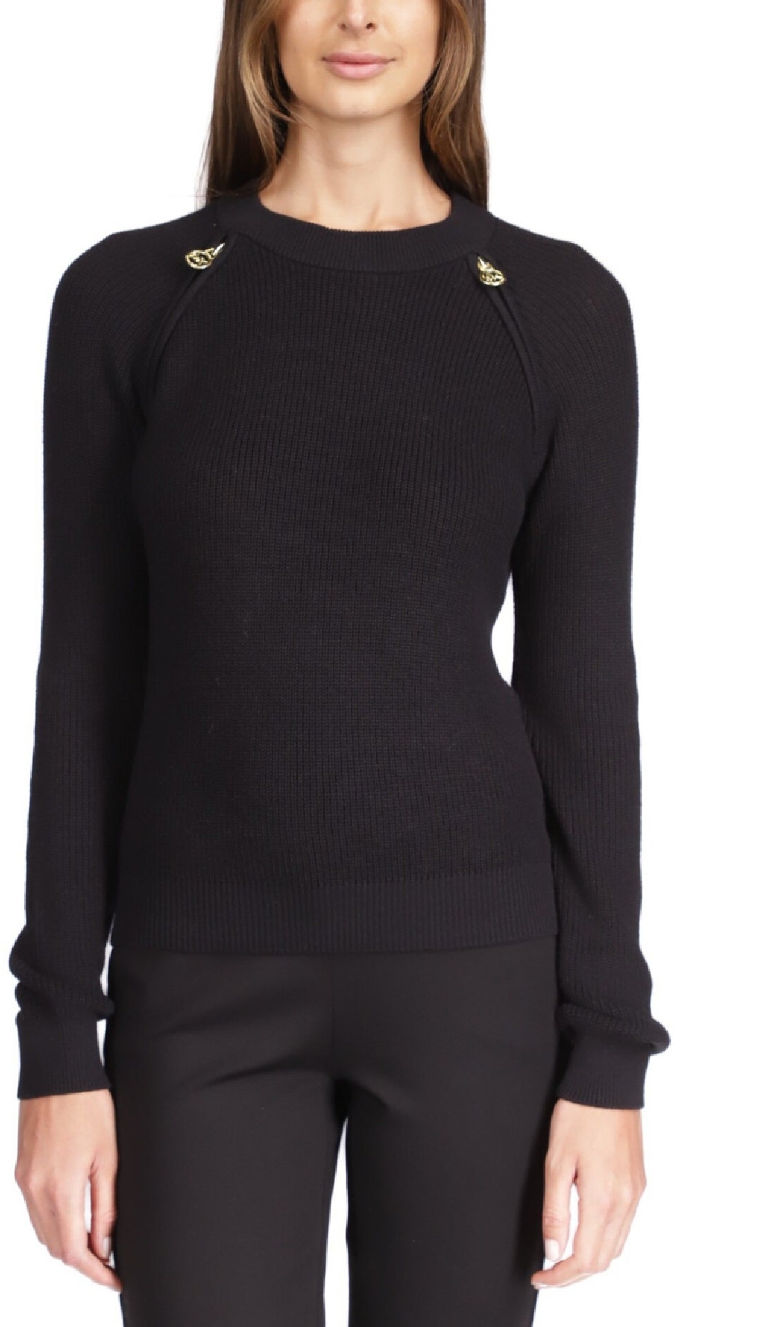 Michael Kors Women's Shaker Knit Zip Sweater Black Size Small