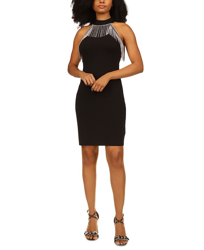 Michael Kors Women's Rhinestone Fringe Sheath Dress Black Size X-Small