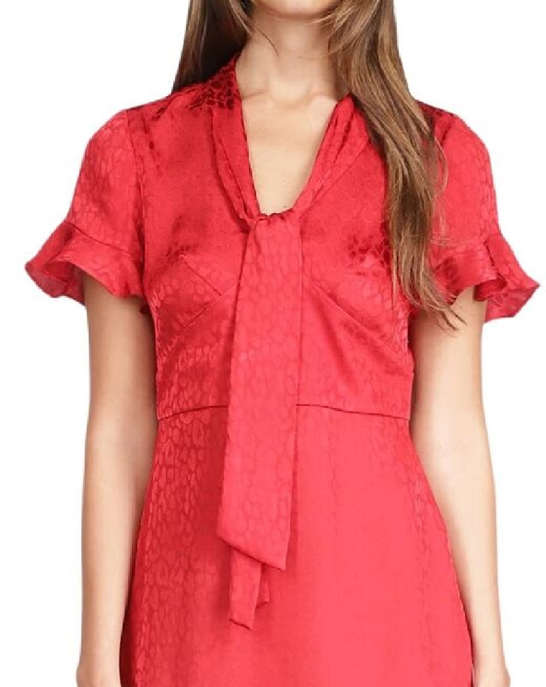 Michael Kors Women's Cheeta Plisse Tonal Print Tie Dress Red Size Large