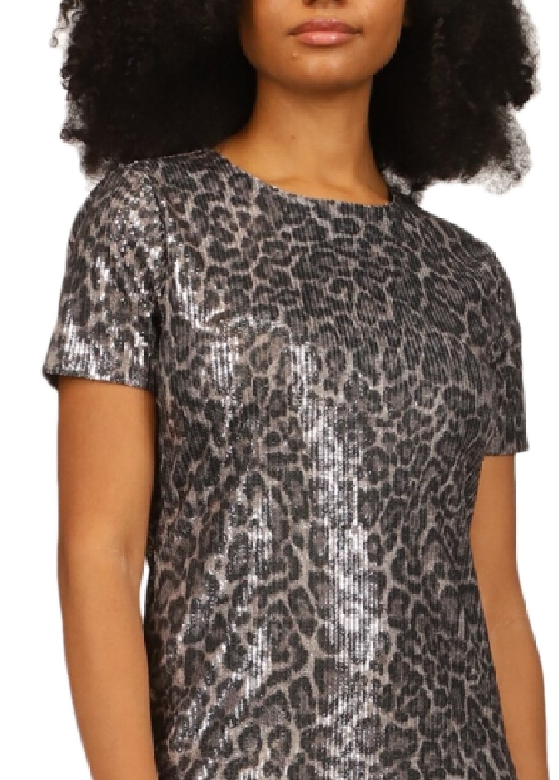 Michael Kors Women's Sequin Cheetah T-Shirt Dress Gray Size Large