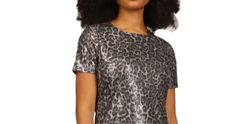 Michael Kors Women's Sequin Cheetah T Shirt Dress Green Size X-Large