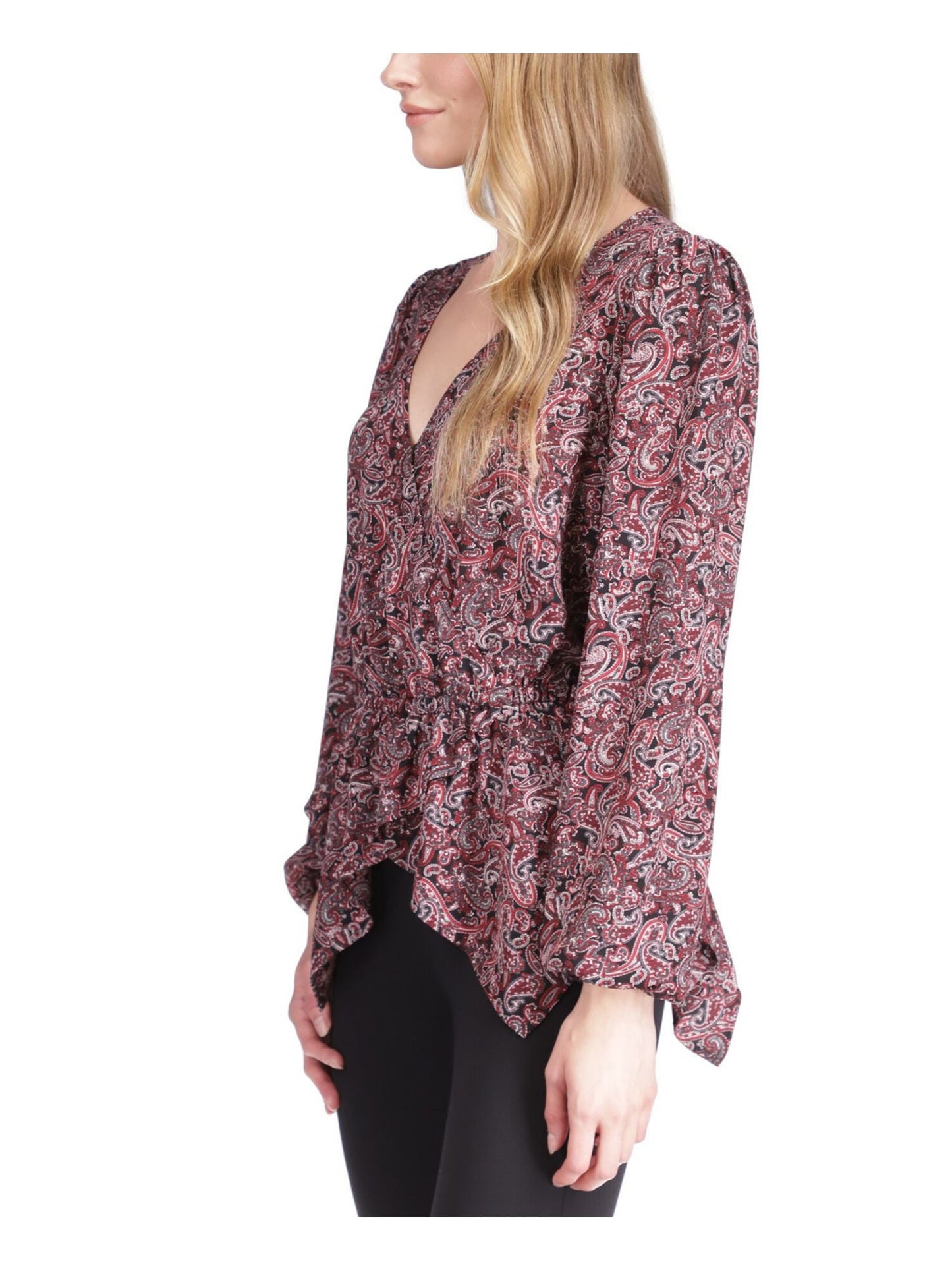 Michael Kors Women's Paisley Handkerchief Hem Top Pink Size Petite X-Small