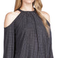 Michael Kors Women's' Cold Shoulder Smocked Waist Top Gray Size Petite X-Large