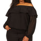 Michael Kors Women's Beaded Off The Shoulder Ruffle Neck Top Black Size 2X