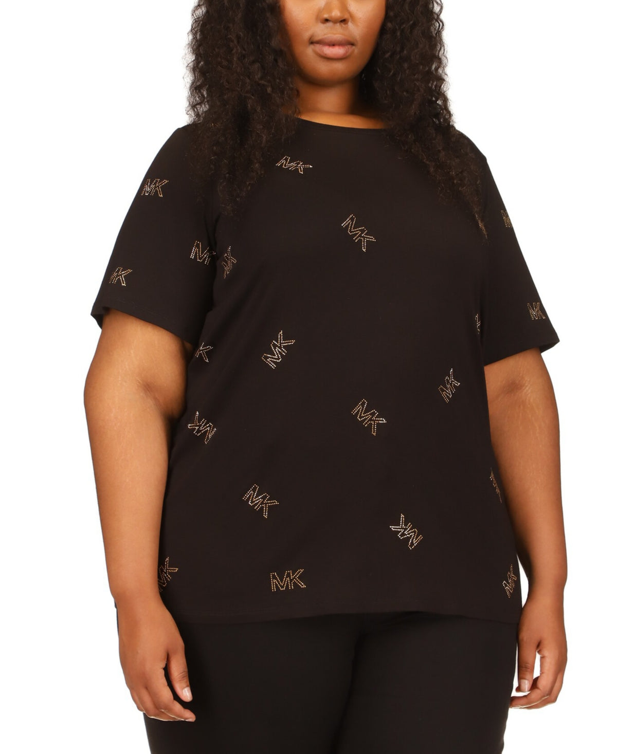 Michael Kors Women's Studded Scattered Logo T-Shirt Black Size 3X