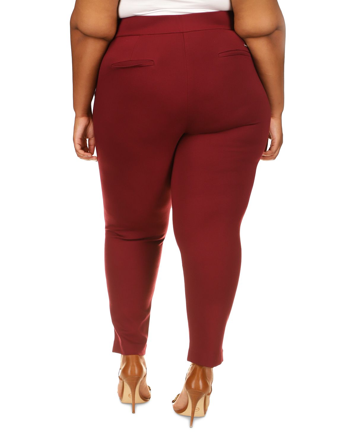 Michael Kors Women's Solid Full Length Pull On Trousers Red Size 3X