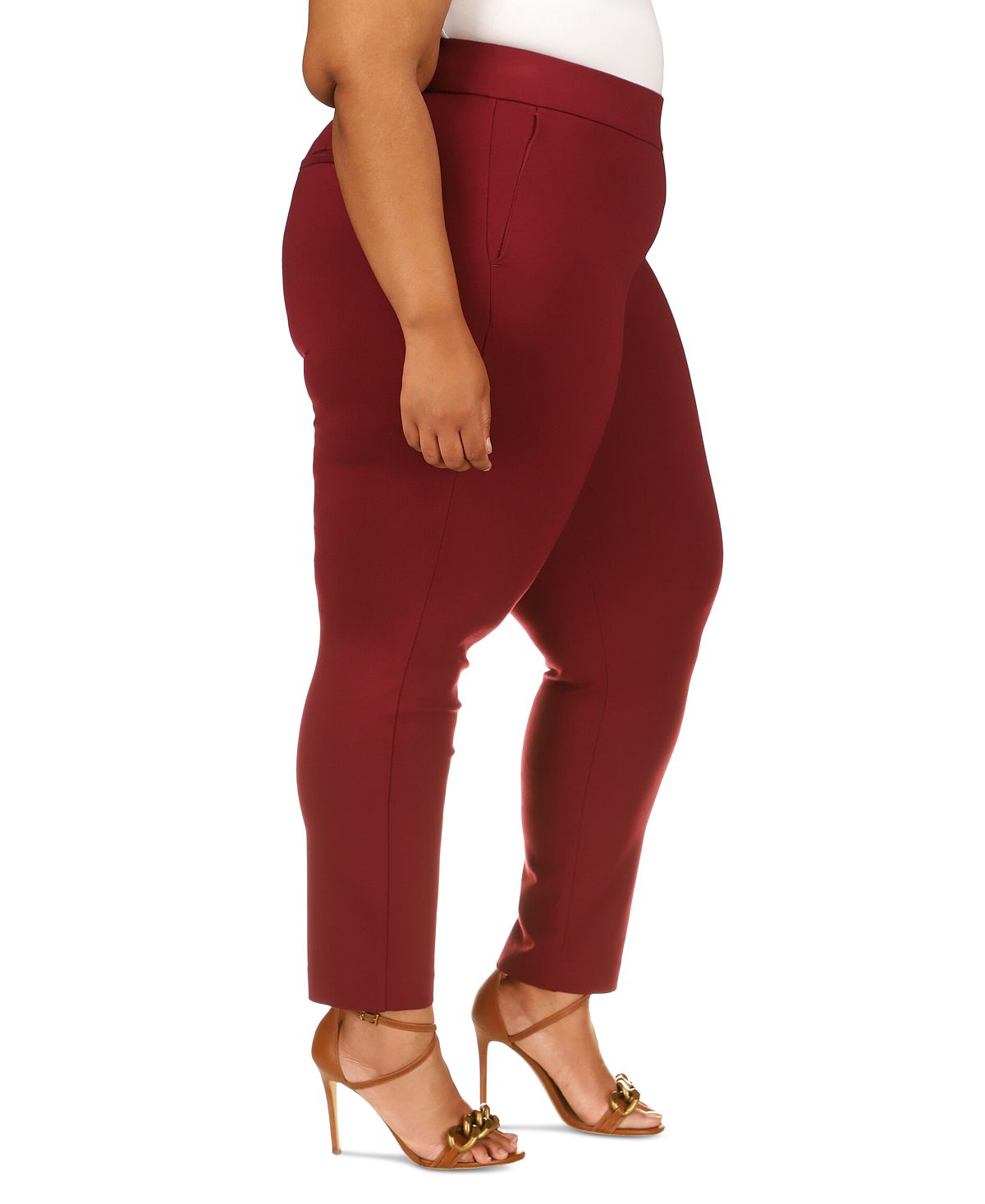 Michael Kors Women's Solid Full Length Pull On Trousers Red Size 3X