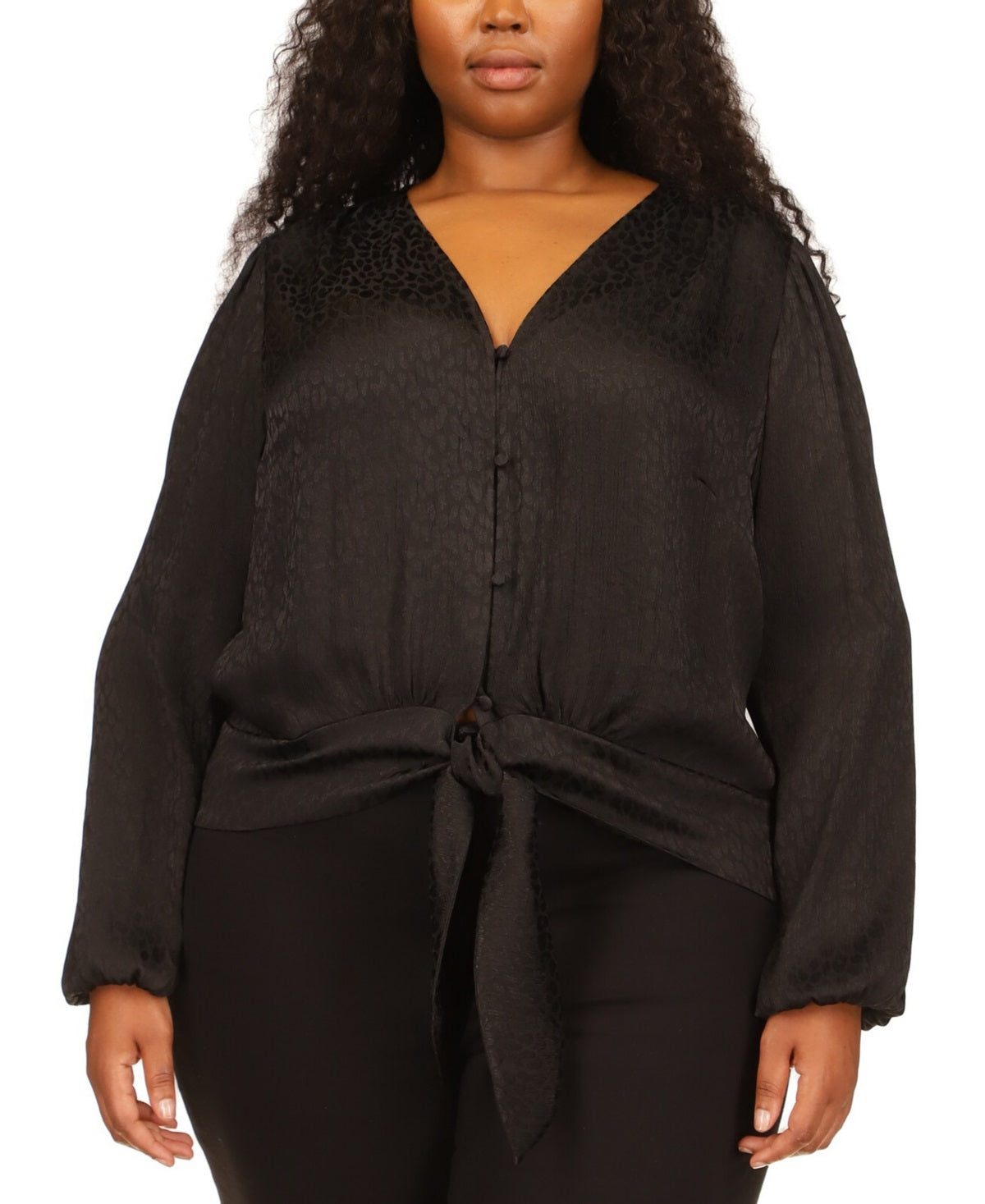 Michael Kors Women's Jacquard Tie Hem Top Black Size 3X